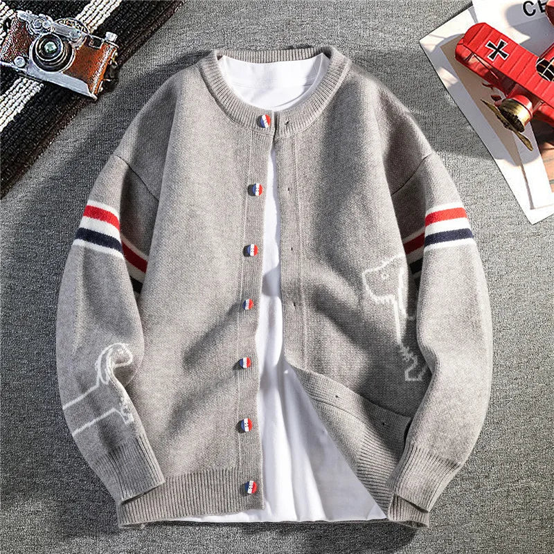 Hot Selling Men's Autumn Winter Knitted Cardigans Branded Embroidered Single Breasted Sweaters Fashionable Trendy Outerwear Tops