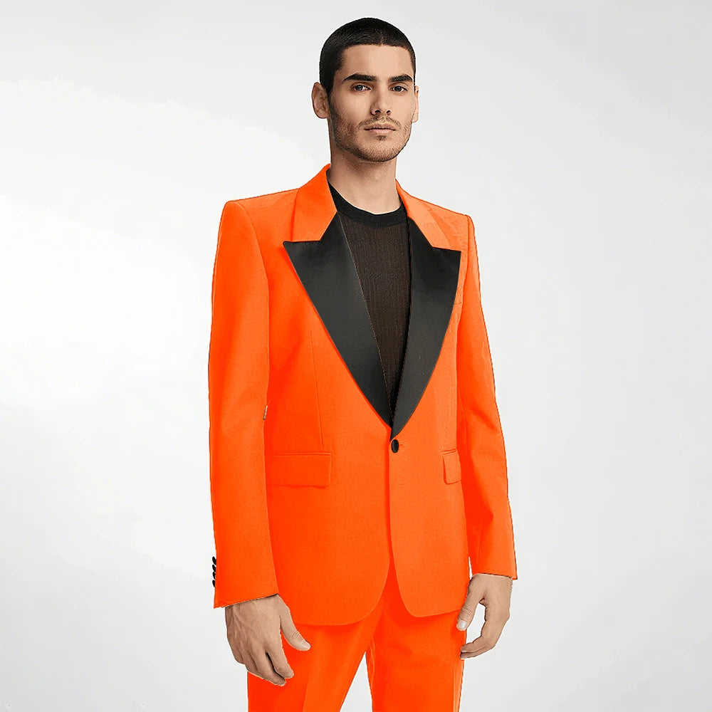 Handsome Black Men's Suit 2 Pieces Single Button Peak Lapel Set Daily Fashion Male（Blazer+Pants）