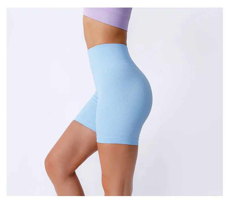 Women's Ribbed Knited Shorts Seamless Yoga Shorts Stretchy High Waist Shorts Sexy Hip Liftting Cycling Running Three Point Pants