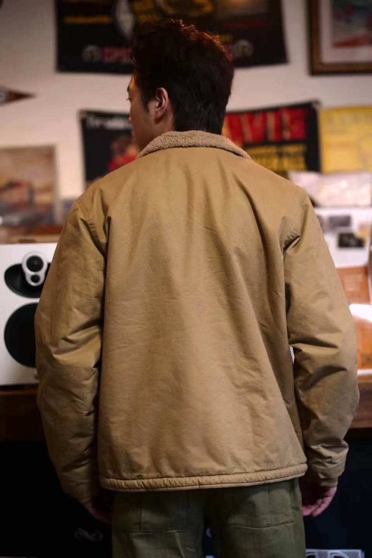 1940s N1 USN Thick Winter Mens Sherpa Fleece Deck Jacket Khaki Jungle Cloth Warm Heavyweight Vintage Parka Cotton Coat For Men