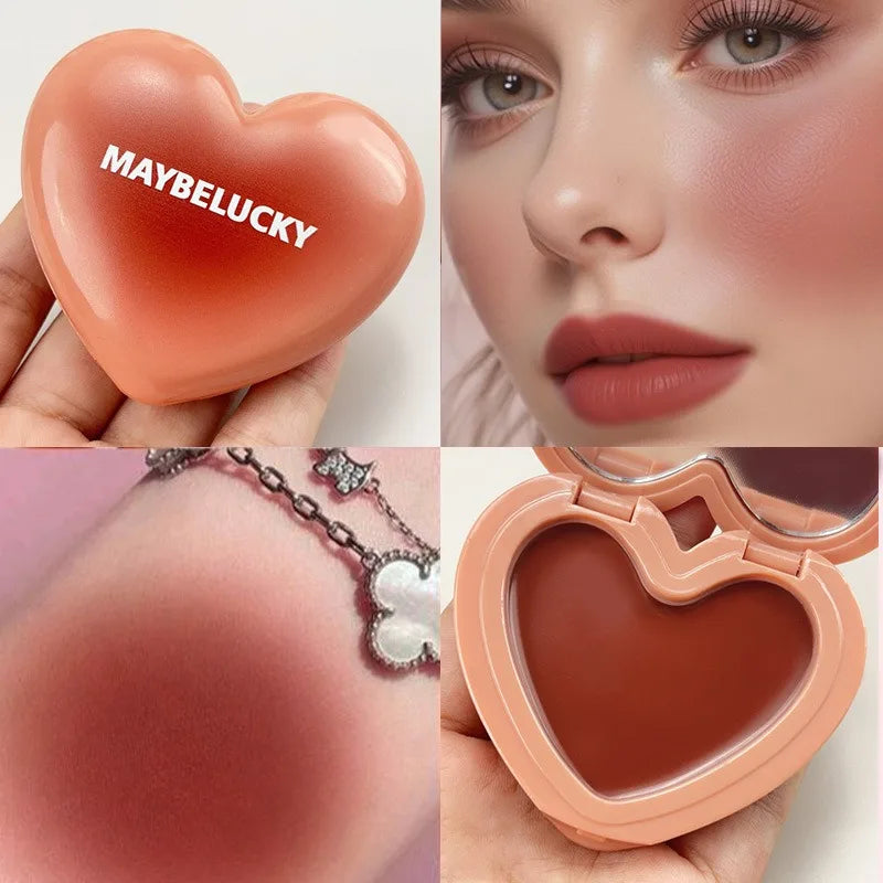 3-in-1 Smooth Blush Cream Heart-Shaped Waterproof Long-lasting Matte Finish Easy to Wear Natural Color Lip Cheek Eye Makeup