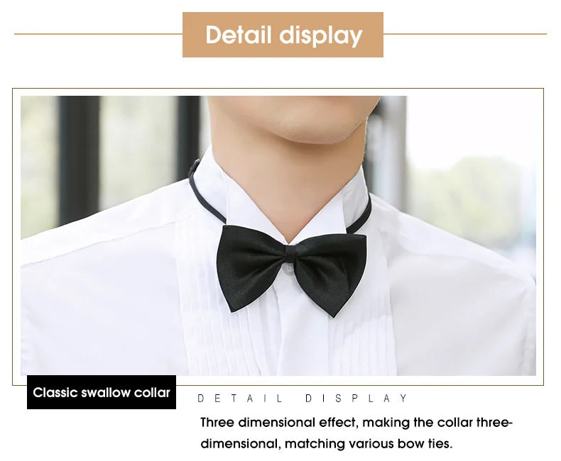 AIMENWANT 2024 Tuxedo Shirts Mens Korea Slim Fit Bow Tie Wedding Shirt White Business French-cuffed Shirt Dress Shirts