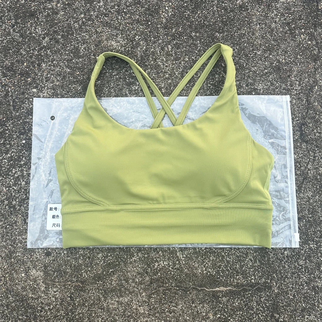 Solid Color Women Fitness Sport bra top soft tight Comprehensive training jogging gym yoga underwear cross back With chest pad