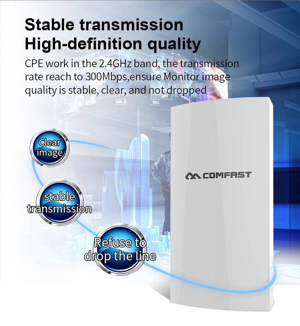 COMFAST 300Mbps 2.4GHz Outdoor CPE Wifi Router WiFi Access Point Wireless Bridge Range Wifi Extender Wifi Repeater For IP Camera