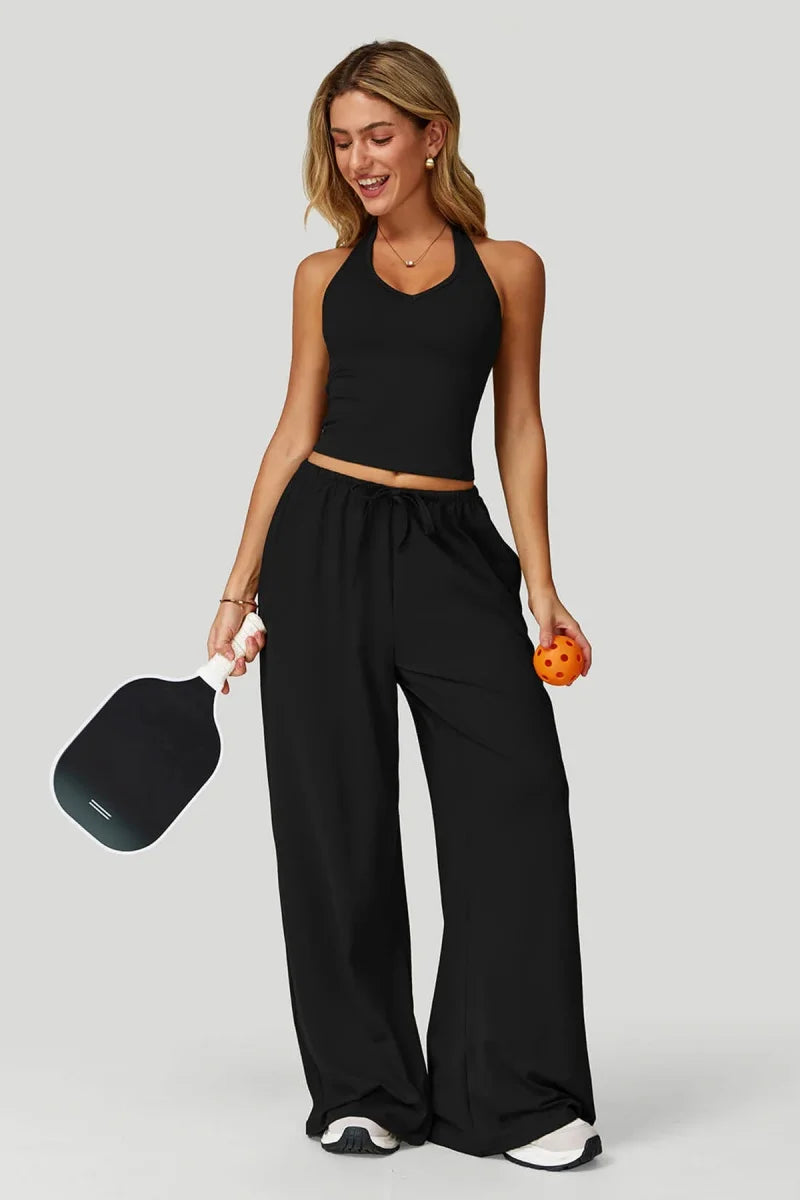 European and American fashion women's trousers set comfortable wide-leg trousers set loose casual pants women's sports fitness e
