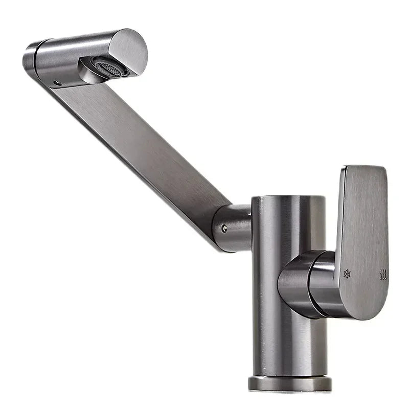 Grey Aluminum Bathroom Basin Faucet 360° Swivel Washbasin Faucet with Hose Pull Lifting Bathroom Faucet Hot Cold Sink Mixer Tap
