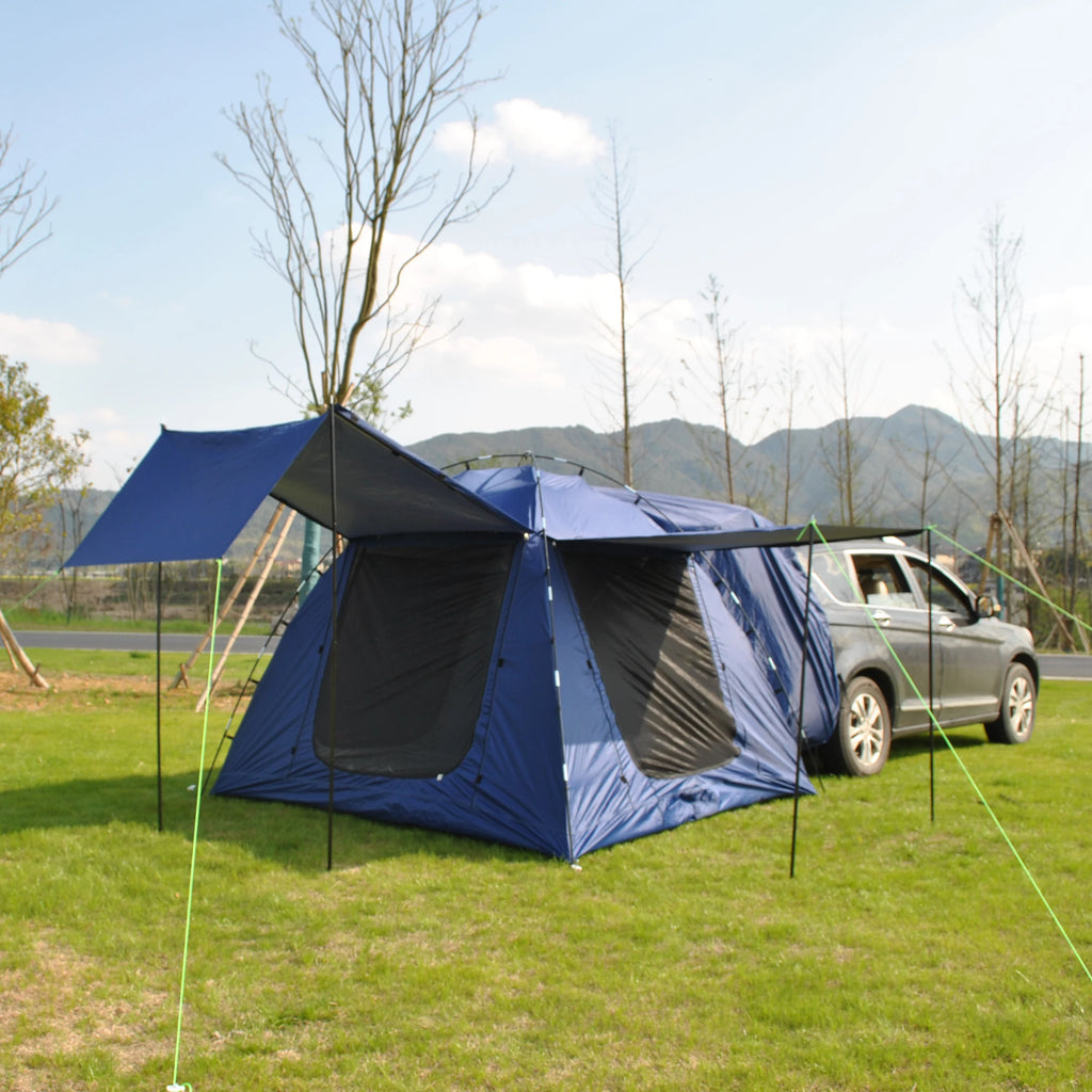 6-Person Size Car Rear Tent with Four Large Window Car Tailgate Tent Back SUV Tent with Large Awning, 6 Person Trunk Tent