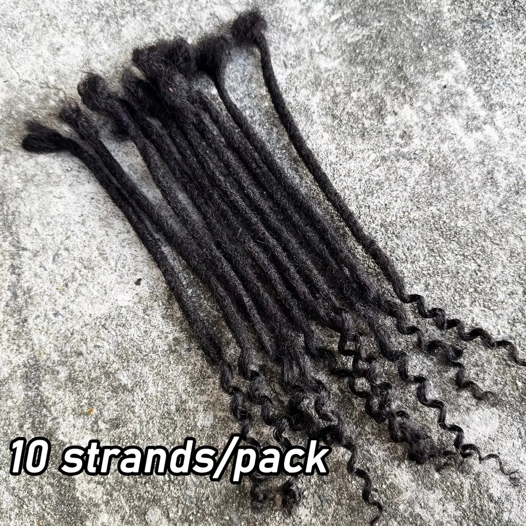 8-14inch 0.6cm Width Human Hair Dreadlock Extension with Curly Ends Handmade Permanent Locks Extension Can Be Dyed for Men/Women