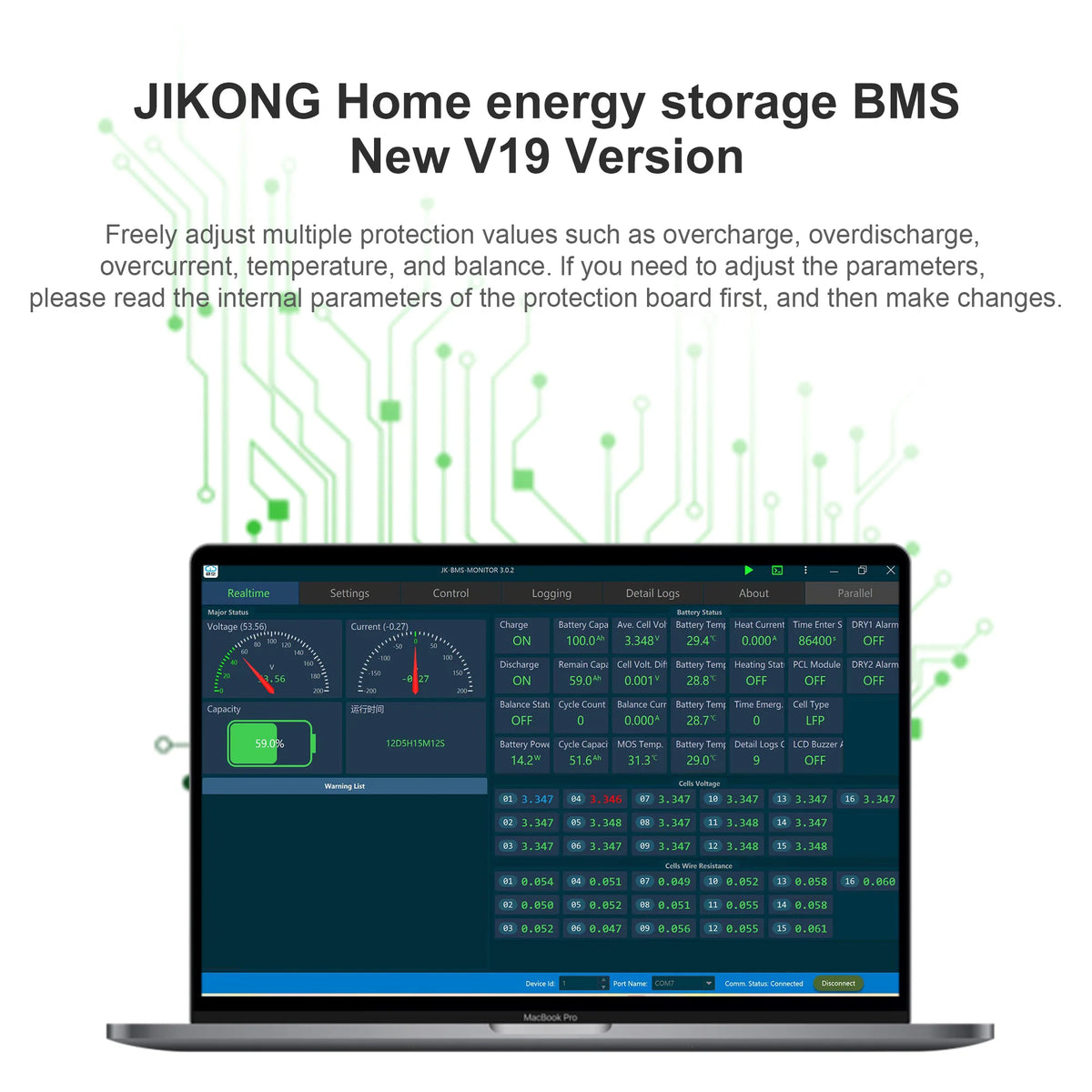 JIKONG V19 Smart BMS 8S-16S 200A Li-ion/ Lifepo4/ LTO Battery Household Energy Inverter BMS Active Balancer 2A JK-PB2A16S20P
