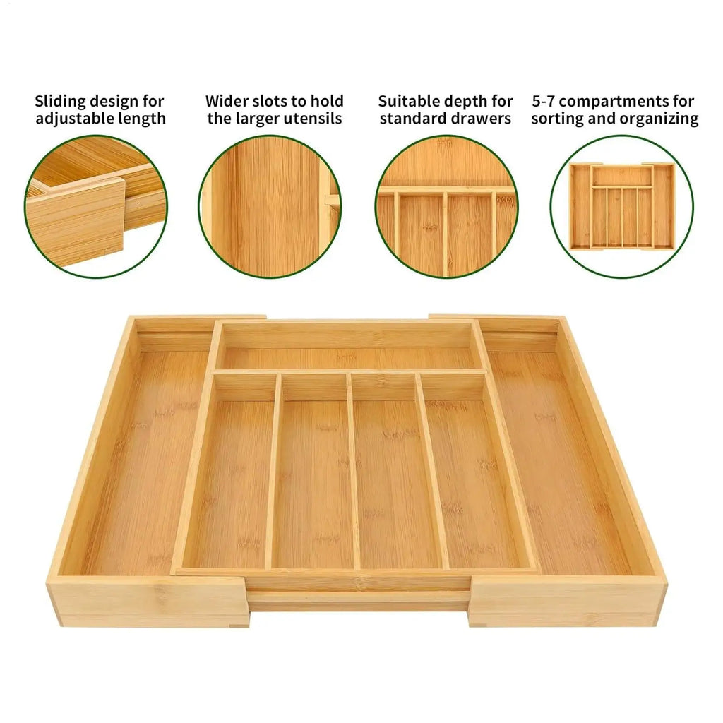 Adjustable Cutlery Tray Drawer Organizer Wooden Divider Organizer Drawer Storage Rack Cutlery Rack For Home Kitchen Restaurant
