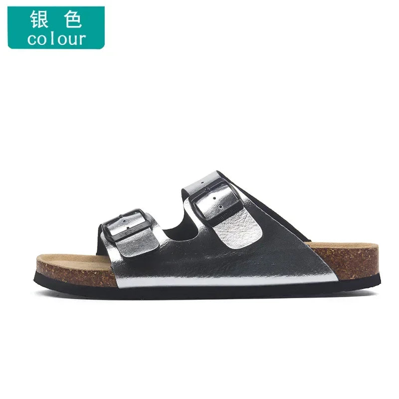 Slippers Women Buckle Flat Bottom Cork Slippers Man Summer Unisex Beach Button Outdoor Casual Sandals Designer Ladies Shoes