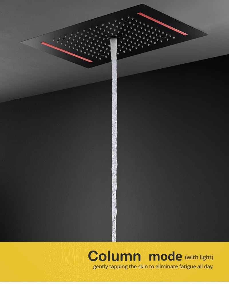 Digital Shower Set Ceiling Rain Shower Head LED Black Thermostatic Mixing Valve