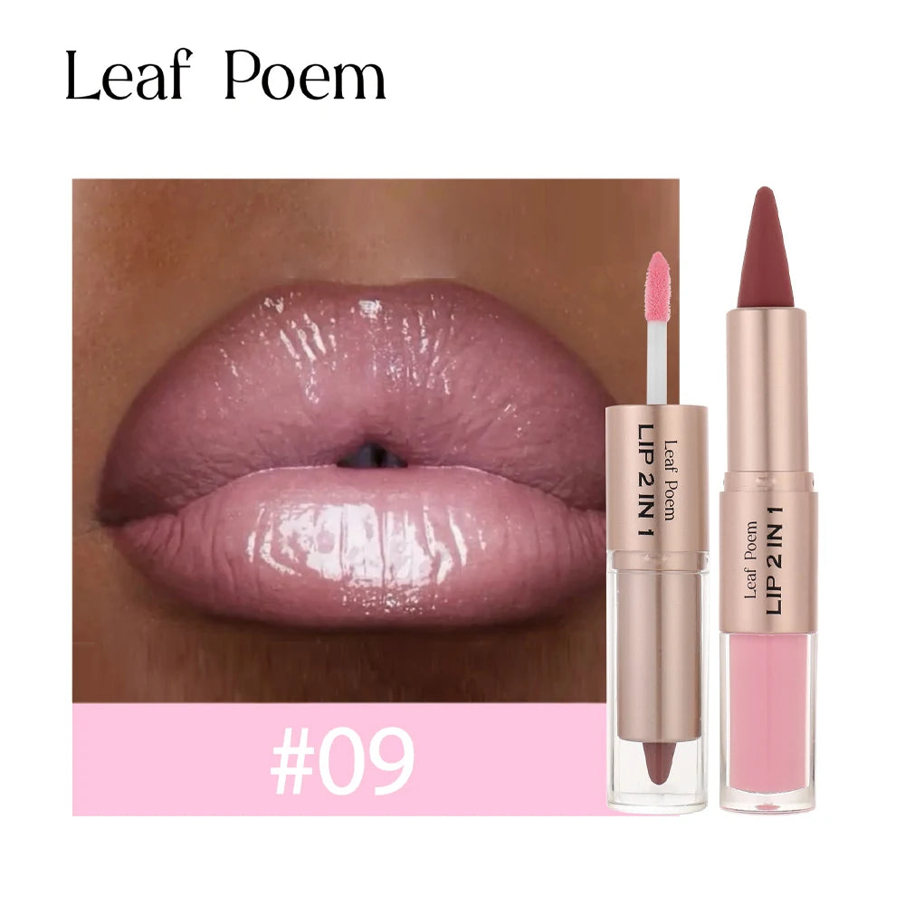 2 In 1 Dark Plum Pink Lip Makeup Matte Outline Lip Liner Mirror Plumping Lip Glaze Waterproof Lip Contour Non Stick Makeup