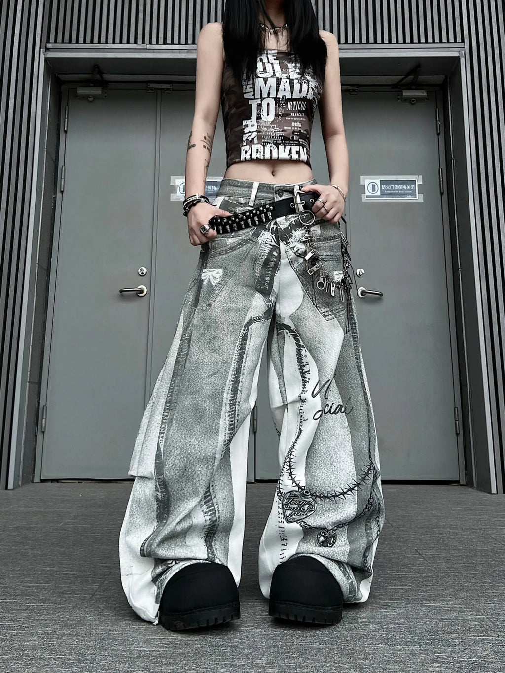 2026 Women's Wide Leg Jeans Casual Cotton Denim Print High Waist Loose Fit Trousers Y2K Vintage Light Wash Street Style