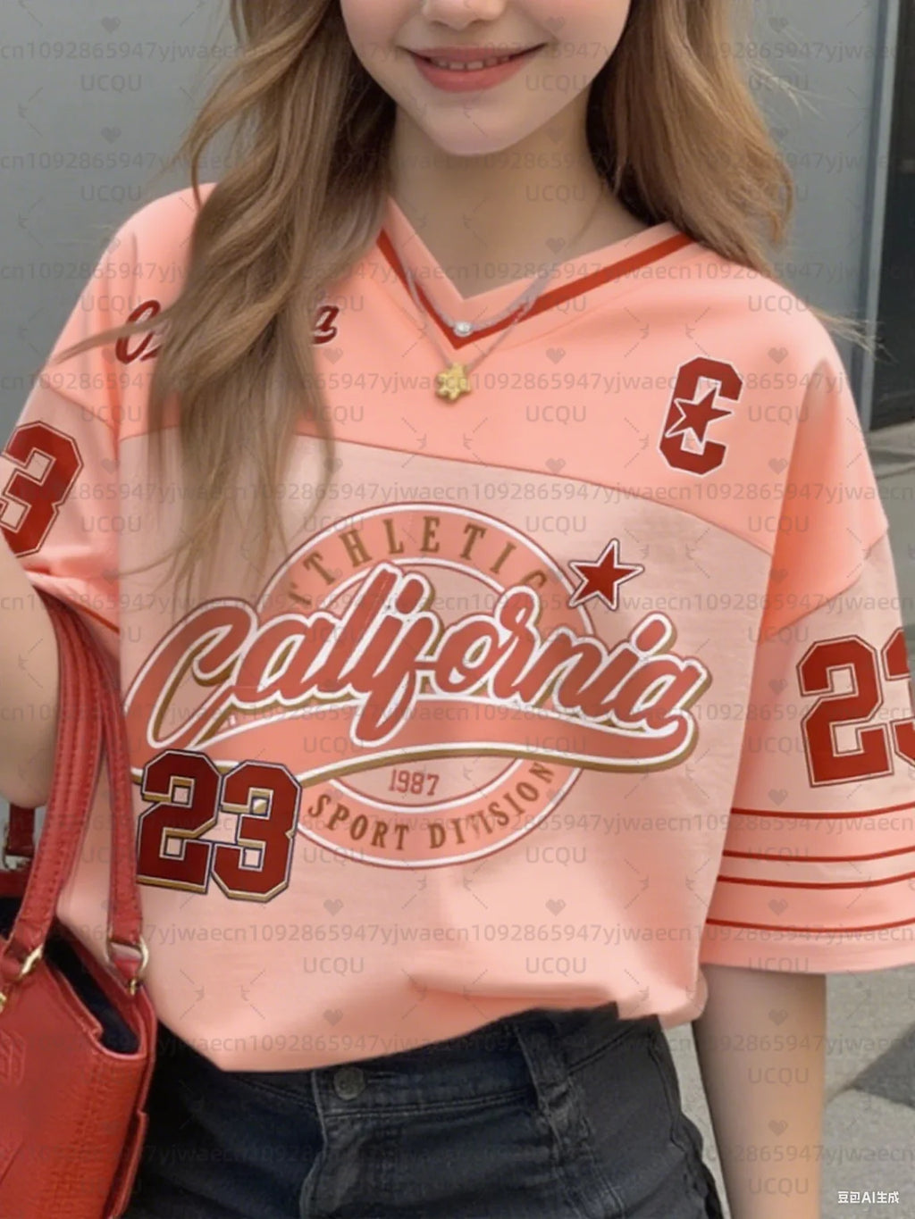 Girls Casual Sports Style California Print Short Sleeve V-Neck Women's Children Men's T-shirt Tops
