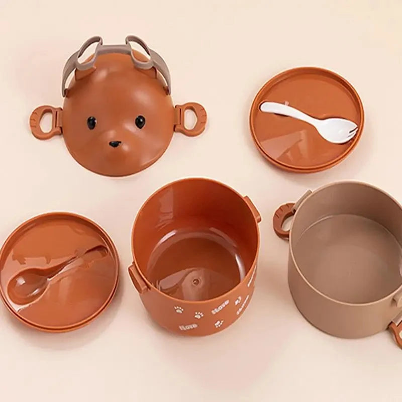 Eyeglass Bear Thermal Bento Box Stackable Bento Box Portable Cute Cartoon Children Lunch Box Double Layer Food Storage Container