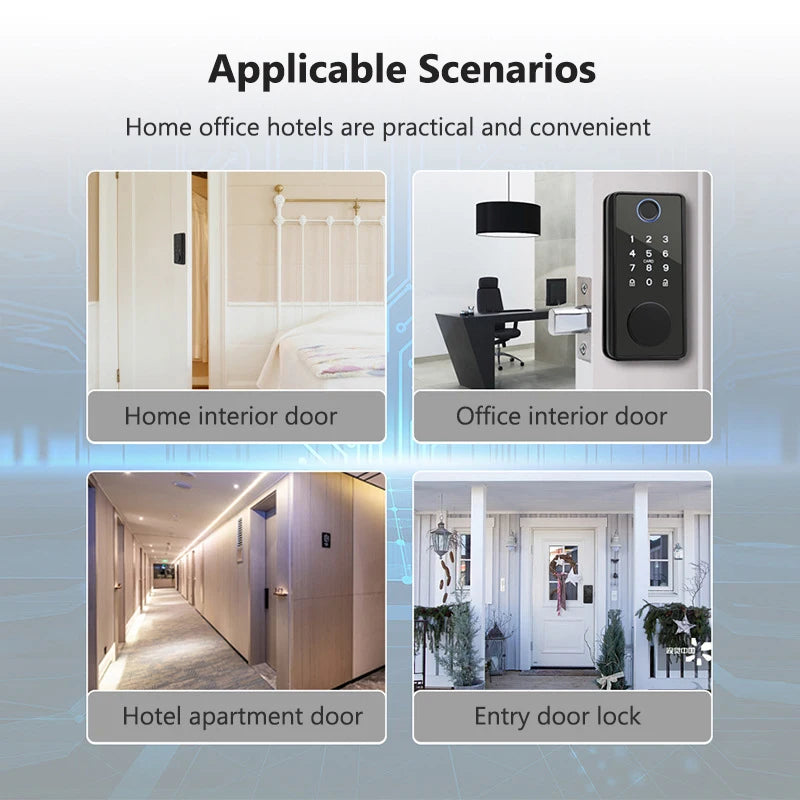 Tuya WiFi Smart Door Lock Keyless Entry Fingerprint Electronic Digital Lock TTlock App/Password/IC Card Unlock For Wooden Door