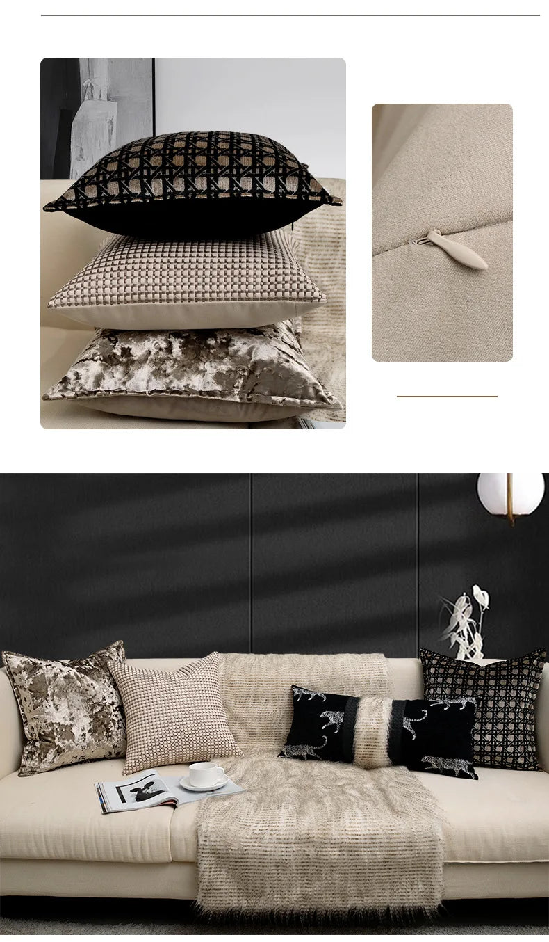 Modern Light Luxury Ice Velvet Black / Light Coffee Throw Pillowcase Woven Back Pillow Cushion Cover