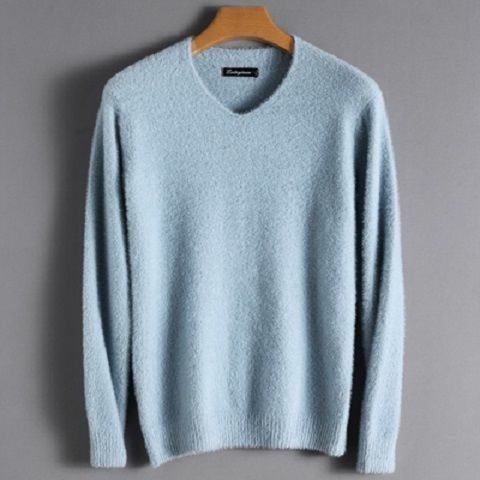 Men's Pure Mink Cashmere Sweater O-Neck Pullovers Knit Large Size Mink Sweater Winter New Tops Long Sleeve High-End Jumpers X49