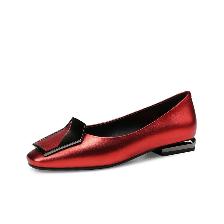 NEW Autumn/Spring Women Pumps Genuine Leather Shoes for Women Square Toe Low Heel Shoe Concise Slip-on Plus Size Handmade Shoes