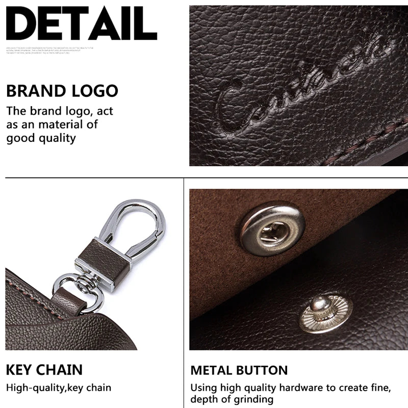 Men's Car Keys Wallets Genuine Cowhide Leather Male Key Holder Organizer Housekeeper Keychain Purse Key Ring Bag Keys Case Pouch