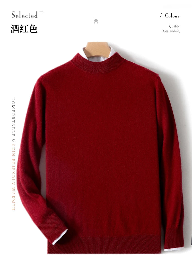 Autumn And Winter New 100% Pure Wool Men's Round Neck Thick Sweater Loose Knit Bottoming Shirt Cashmere Top