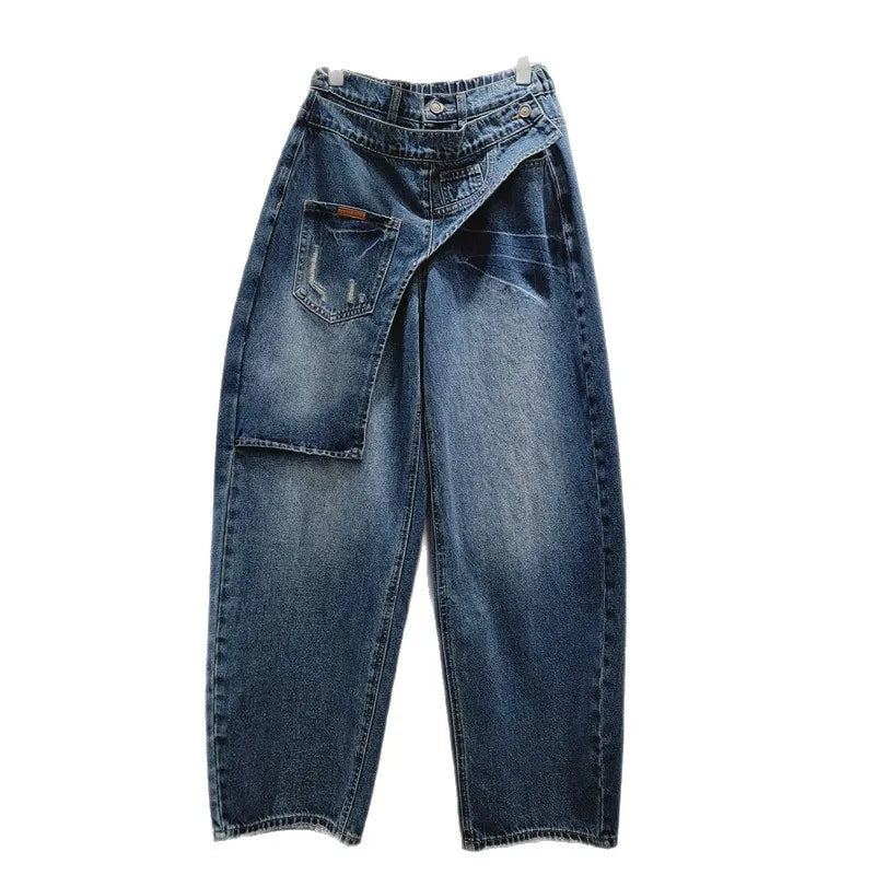 2026 New Autumn Bootcut Jeans for Women All-match High Waist Faux Two-piece Patchwork Floor-length Straight Casual Denim Pants