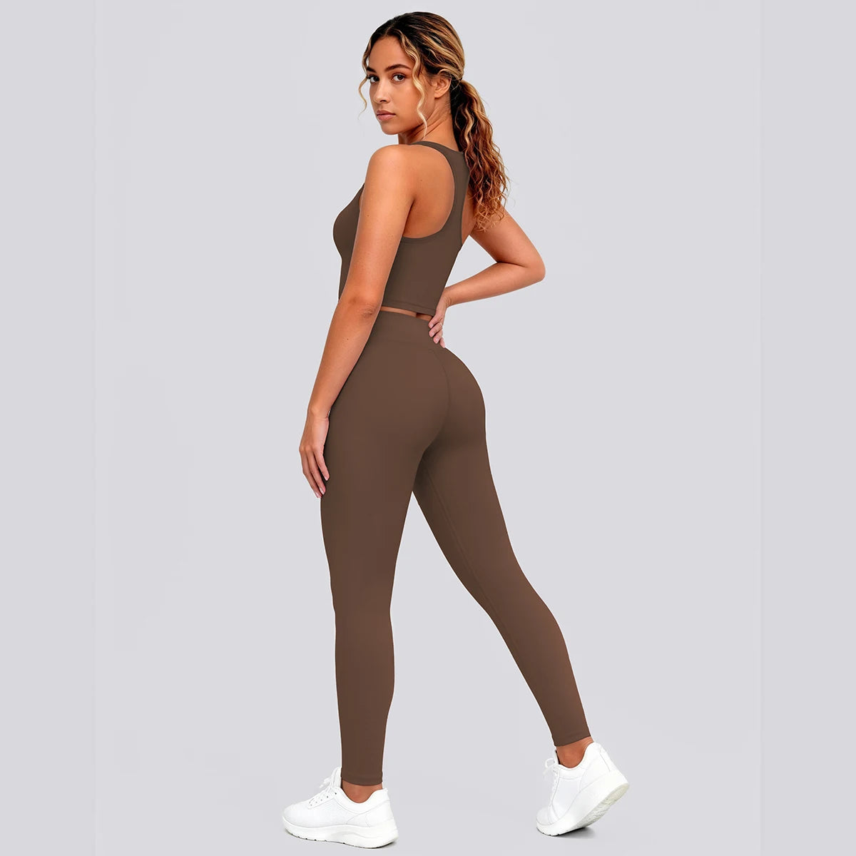 2PCS Solid Color Yoga Set for Woman's Gather Beautiful Back I-shaped Vest Shock-absorbing Running Yoga Tank Top Push Up Pants