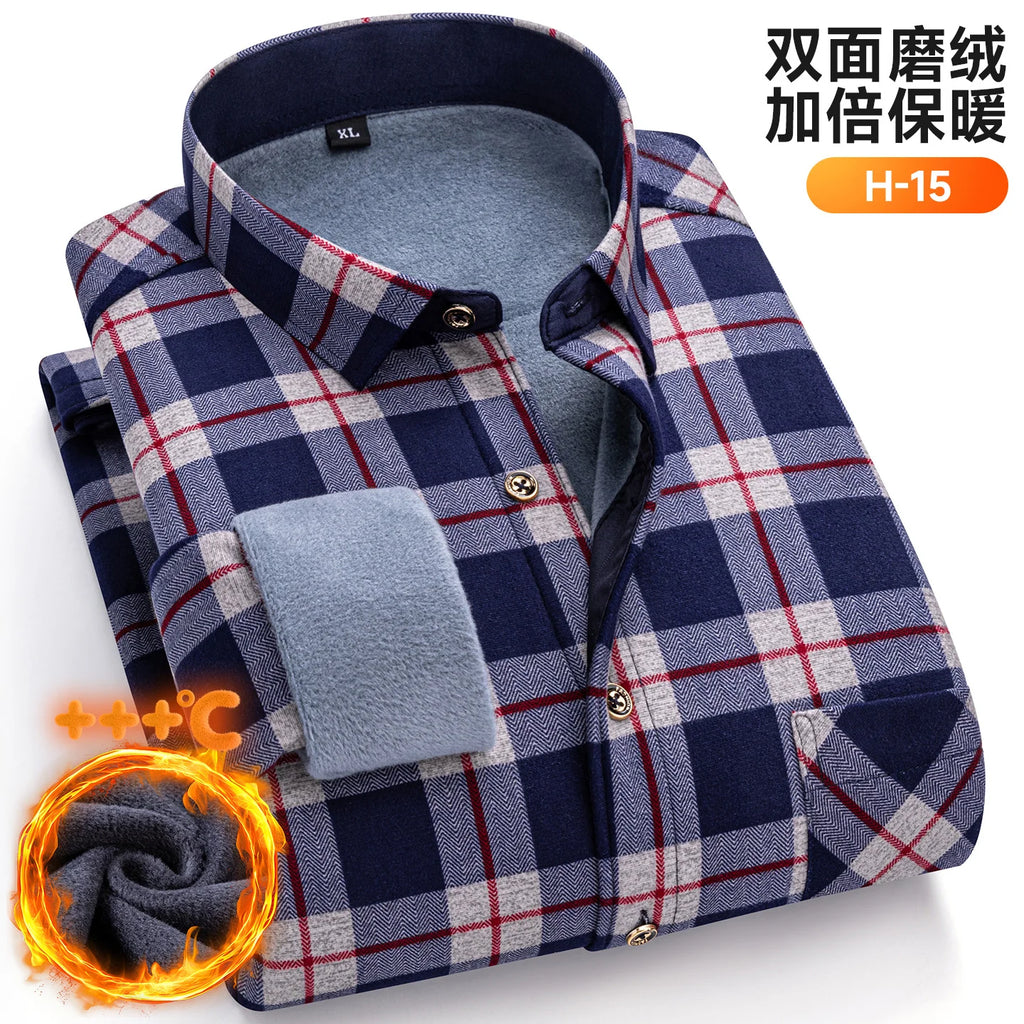 Autumn Winter New Fleece Plaid Shirt For Men Business Thickened Warm Double-sided Fleece Casual Non-ironing Fashion Check Shirts
