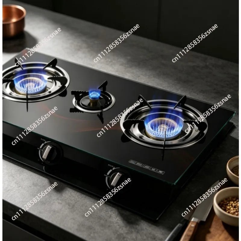 3-Burner Desktop Gas Stove, Table Top Cooktop with Ignition, Kitchen Gas Cooker Without Cylinder