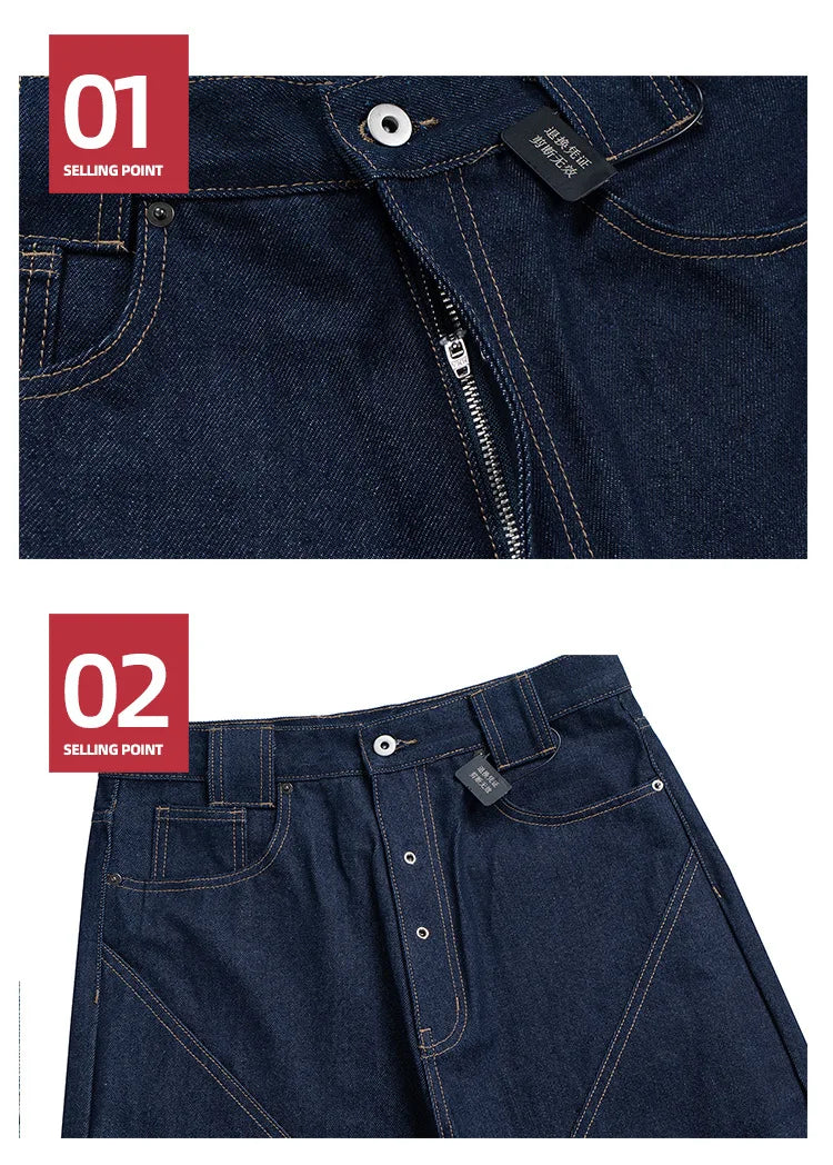 MIJKO High Street Cleanfit Drak Blue Jeans for Men and Women Straight Vintage Casual Denim Trousers ZJ080