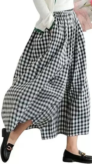 Women's Casual Plaid Wide Leg Pants Summer New Loose Slimming Lazy Long Trousers Comfortable Loose Fit High Waist Pants 2025