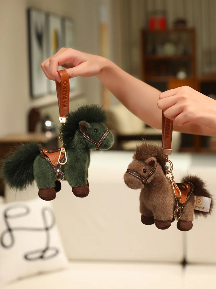 13/22cm High Quality Plush Steed Toy with Saddle Cute Plush Horse Doll Lovely Stuffed Animal Pony Bag Charm