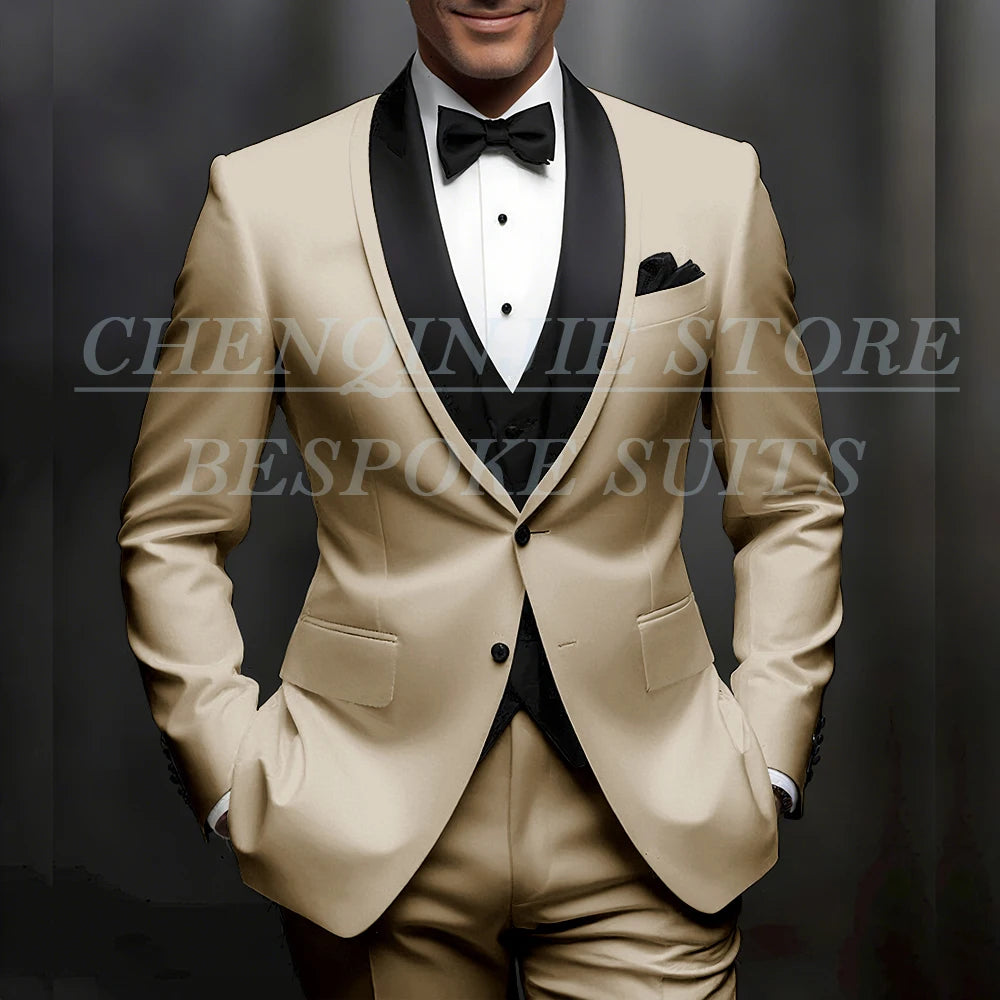 Formal Wedding Men's Suits Customzied Single Breasted Shawl Lapel Slim Fit 3 Piece Jacket Pants Vest for Wedding Male Clothing