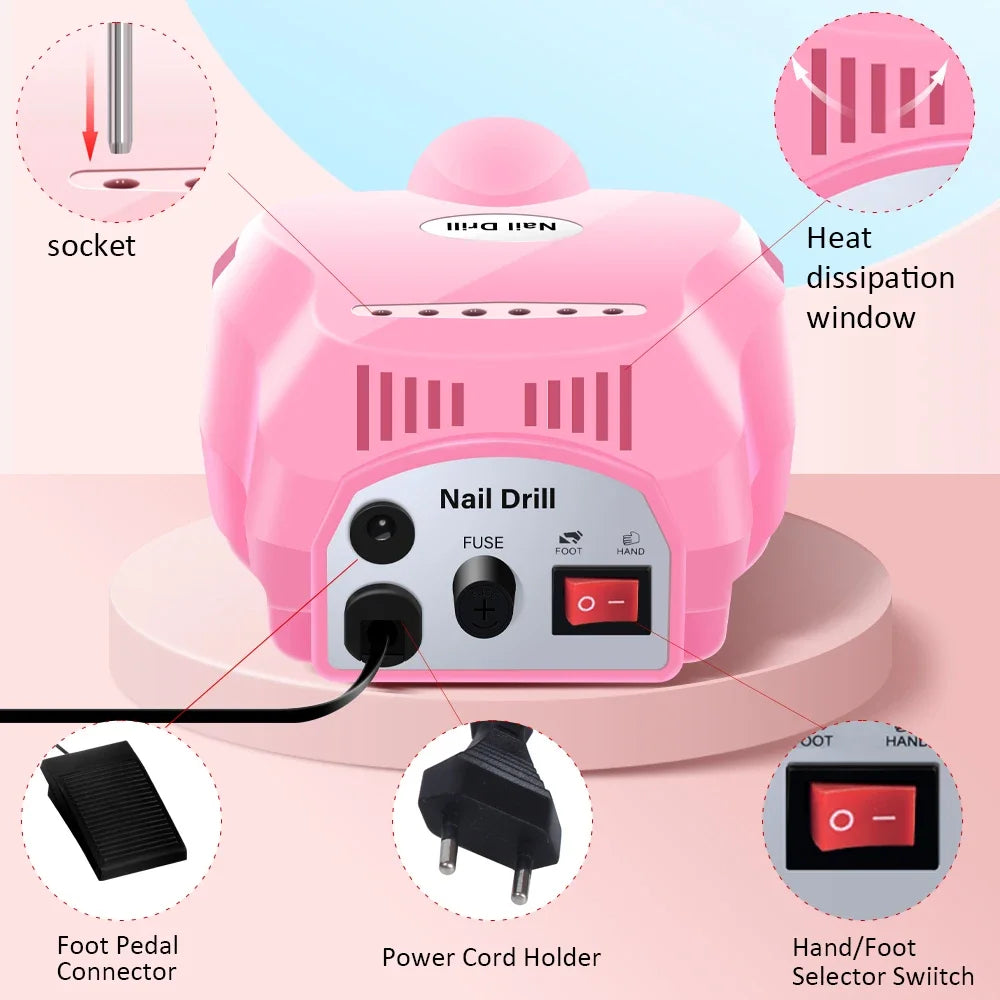 35000RPM Electric Nail Drill Machine Cutter Set Nail Gel Polisher Nail tools Salon Equipment Strong Polishing Tool Nail File Kit