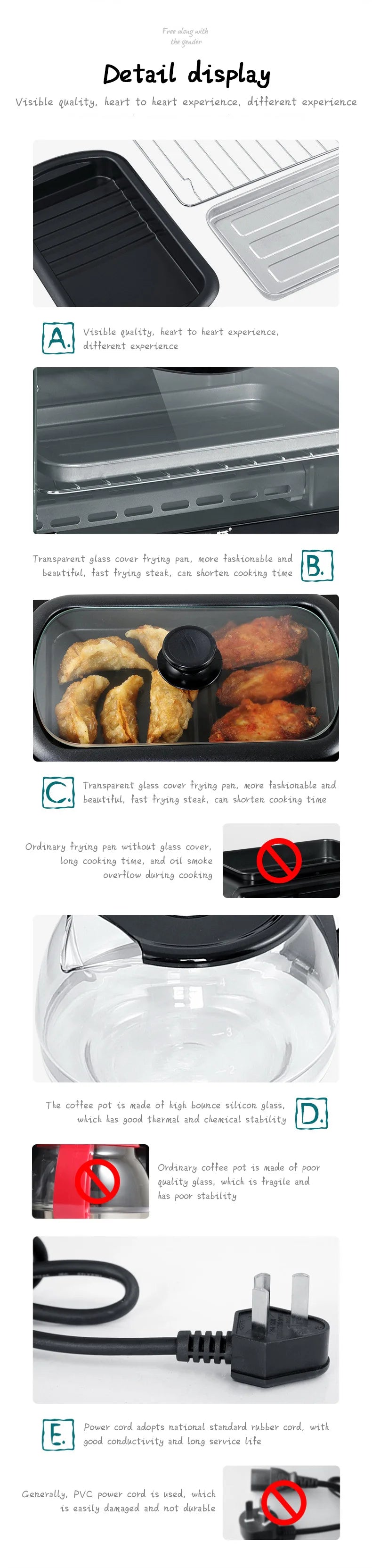 Multi Function 3in1 Breakfast Maker Electric Bread Roast Oven Steaming Coffee Pot Frying Fan In One Machine Kitchen Appliances