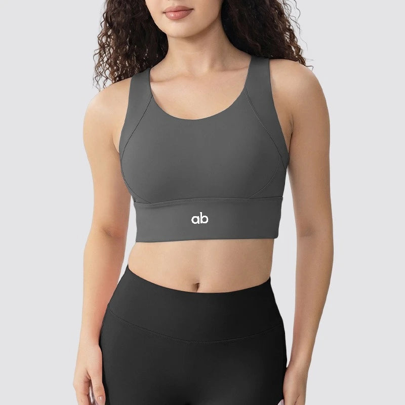 Women Fixed Chest Pad Integrated Sports Bra High Impact Shockproof Quick Dry Yoga Gym Workout Tank Top Ropa De Mujer