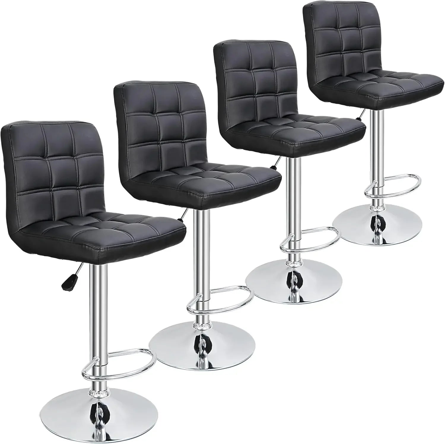 Set of 4 Adjustable Swivel Barstools, Modern PU Leather Kitchen Counter Bar Stools, Square Back Bar Stool Customized