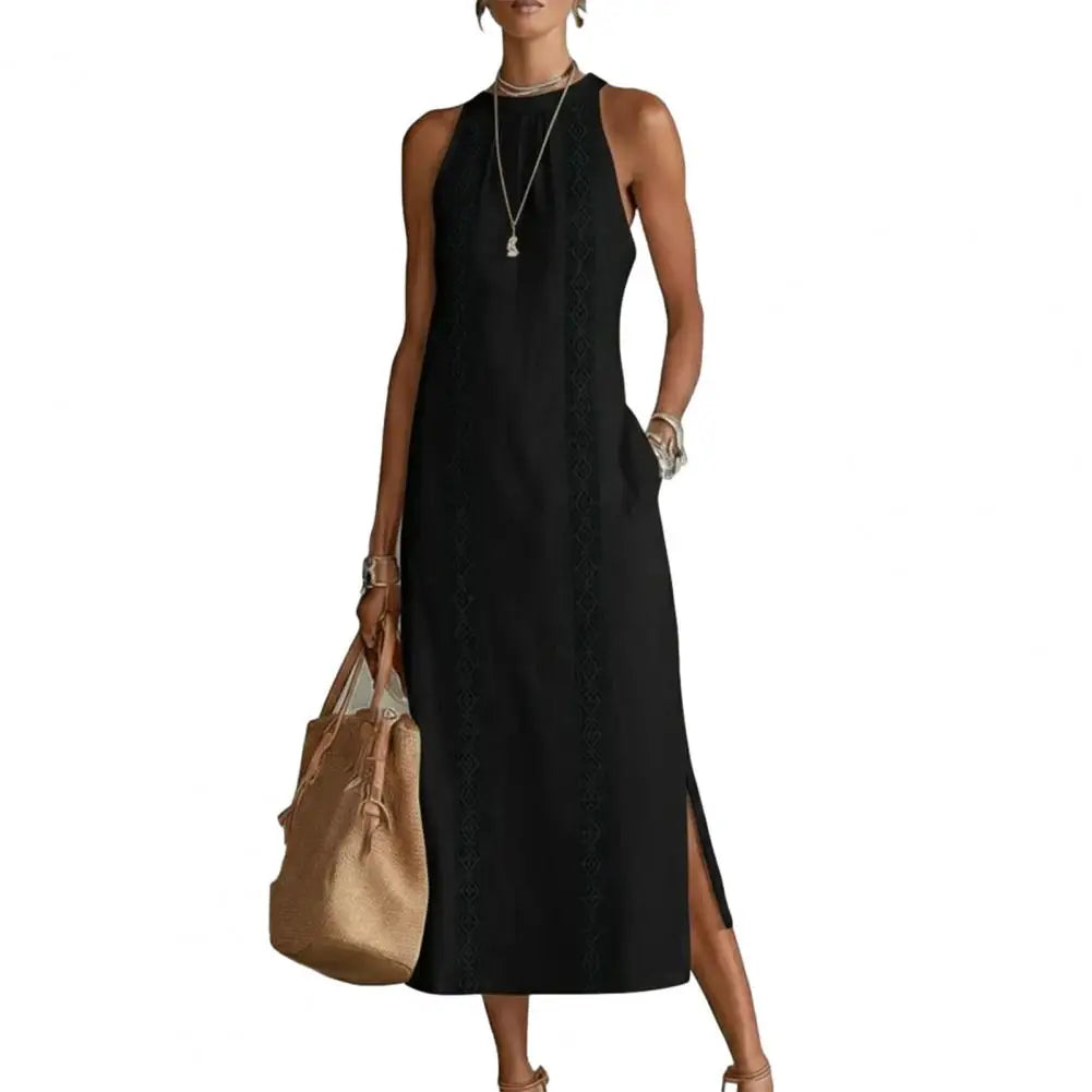 2026 Summer Dress for Women Sleeveless Crew Neck Tunic Tank Dress Casual Loose Boho Beach Side Split Sundress Summer Outfit