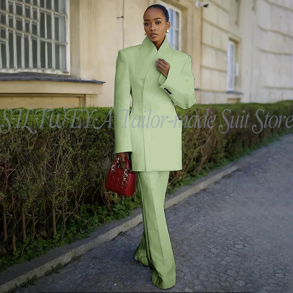 White Pants Suit Woman Luxury 2 Pieces Jacket Pants Smart Casual Office Lady Blazer Set Solid Color Trajes De Mujer Elegante