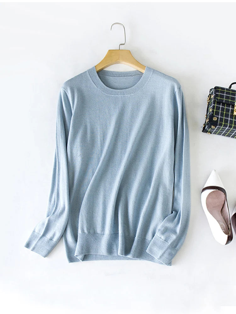 SuyaDream Woman Basic Sweaters Silk and Cashmere Blend O neck Pullovers Solid Sweaters 2024 Fall Winter Bottoming Shirts