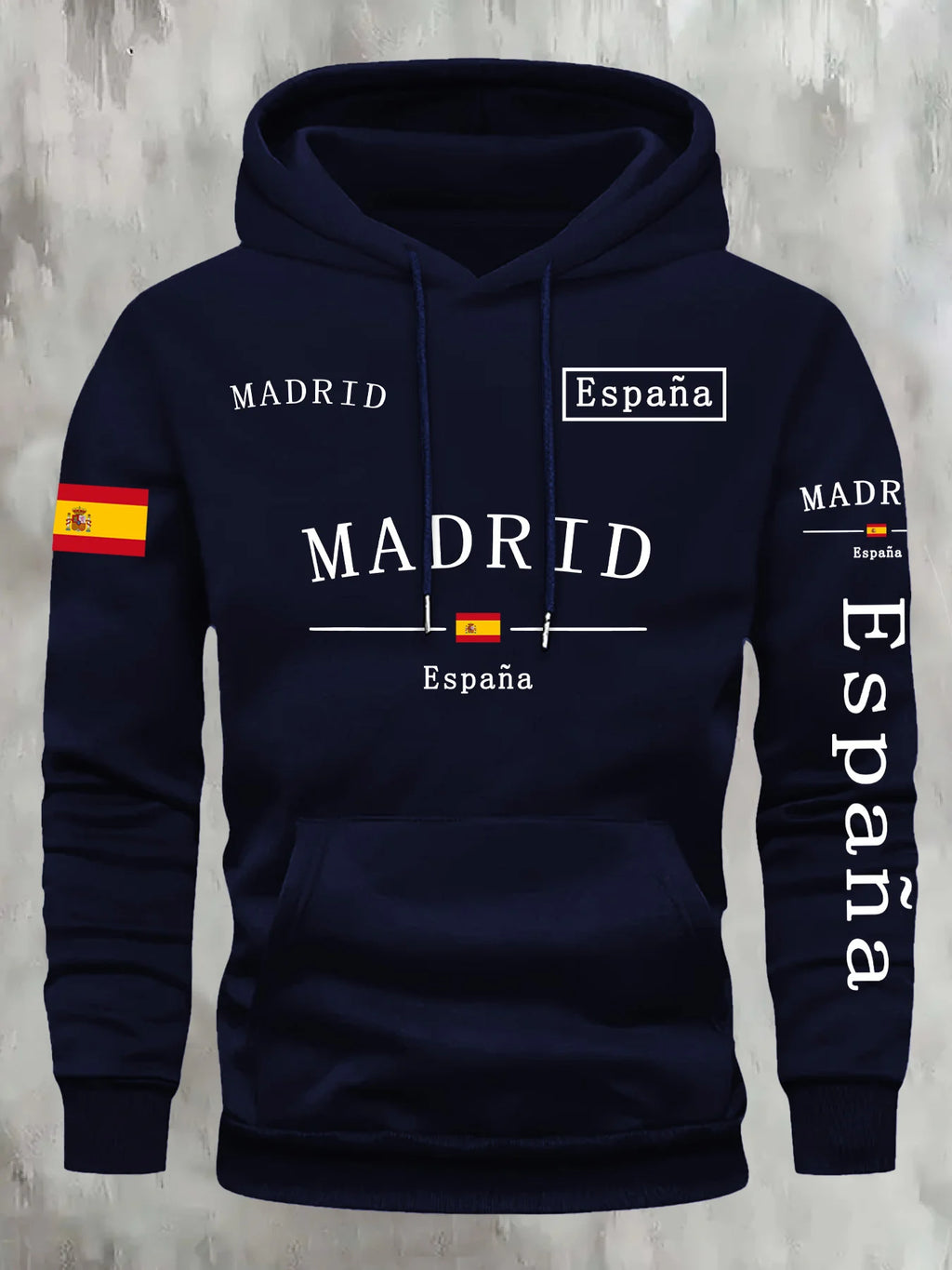 Spanish Flag Madrid Print Men Women Hooded Sweatshirt Autumn Winter Daily Outdoor Vacation Fitness Casual Loose Warm Sportswear