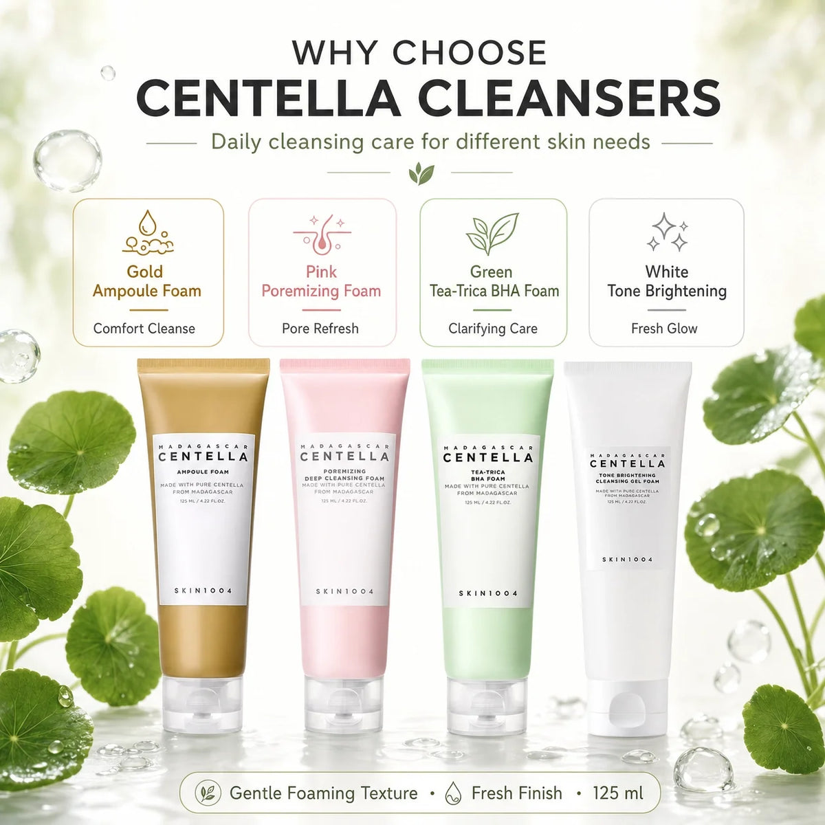 Korean Centella Series Face Cleanser,Tone Brightening Gel Foam,Poremizing Deep Cleansing Foam Gentle Face Washing Products 125ml
