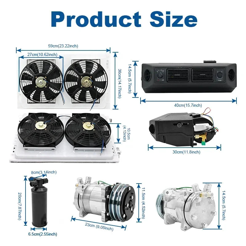 Universal 406-4 Hole Auto AC Evaporator Assembly Unit Air Conditioner & Heater 24V 12V for Classic Cars Truck Van Street Red Rod