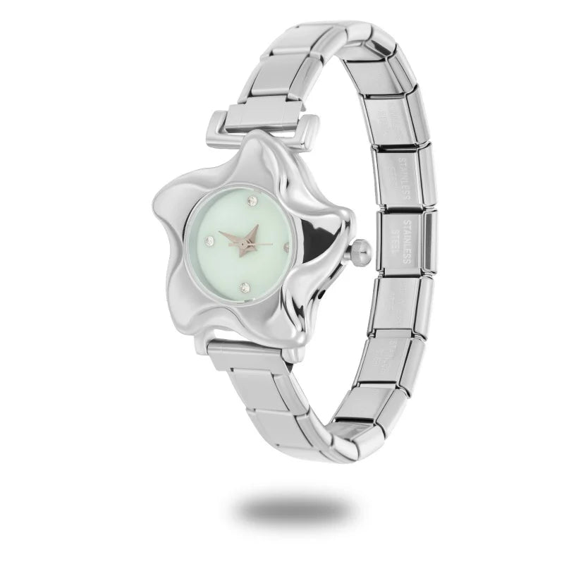 Irregular alloy case Arabic numeral classic dial Stars-shaped diamond-encrusted fashion Stainless Steel Bracelet ladies watch