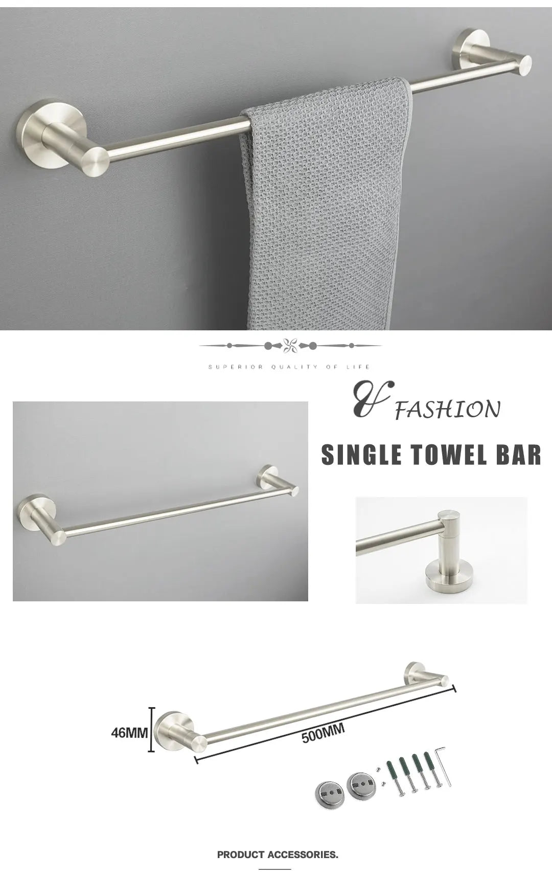 Brushed Nickel Wall Mount Stainless Steel Bathroom Hardware Set Towel Bar Towel Ring Paper Holder Robe Hook Bathroom Accessories