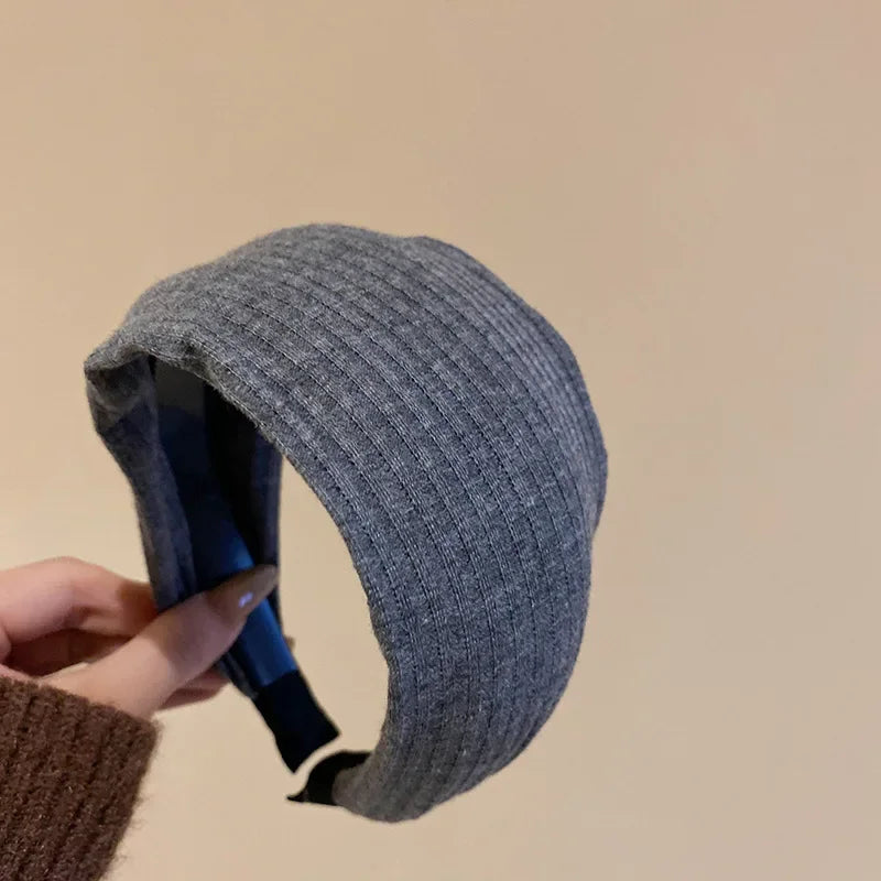Solid Color Wide Edge Striped Yarn Headband High Head French Gentle Hair Accessory Popular Internet Celebrity Style