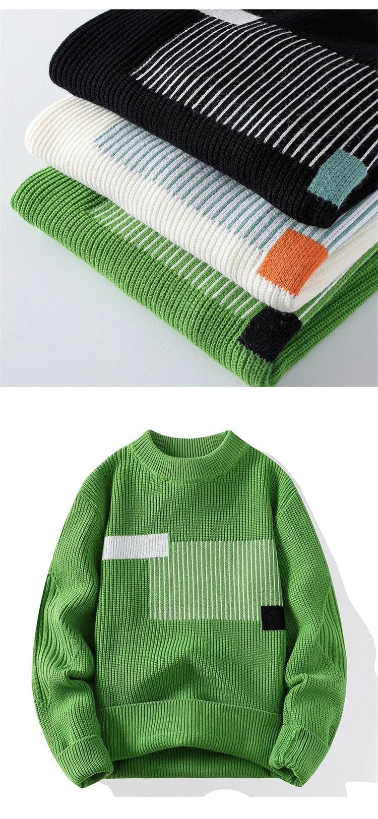 2025 Men's Sweater Fashion Pattern Autumn/Winter Knitted Sweater Fashion High Street Pullover Outdoor Loose Warm Thick