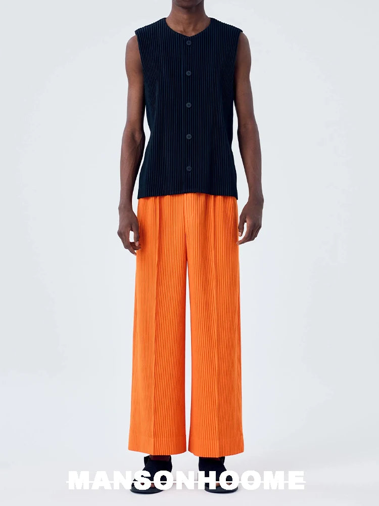 Miyake Fold 2025 Spring/summer New Relaxed Men's Casual Pants Solid Color Seam Wide Leg Pants