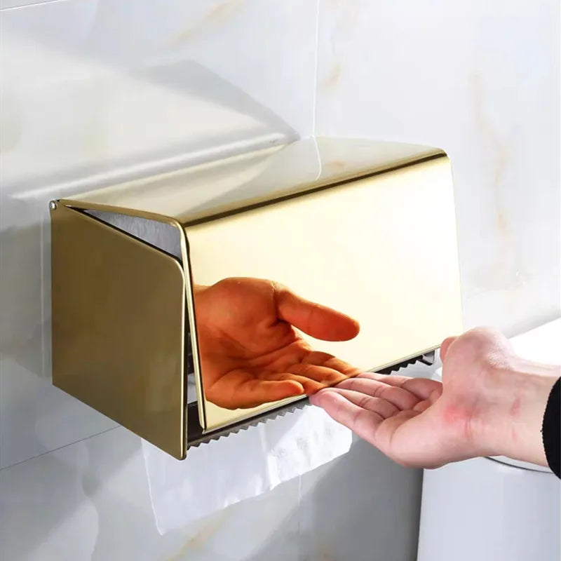 Toilet Paper Box phone Holder Gold Stainless Steel Roll Paper Rack Waterproof Paper Towel Holder Bathroom Black Tissue Box